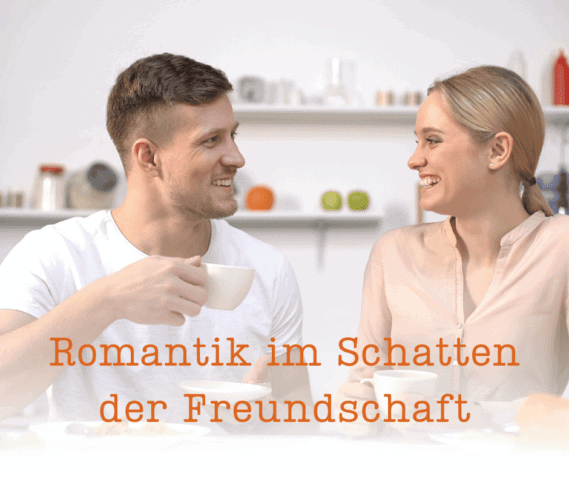 Mann und Frau lachen beim Kaffee miteinander und spiegeln die Spannung zwischen Freundschaft und Romantik